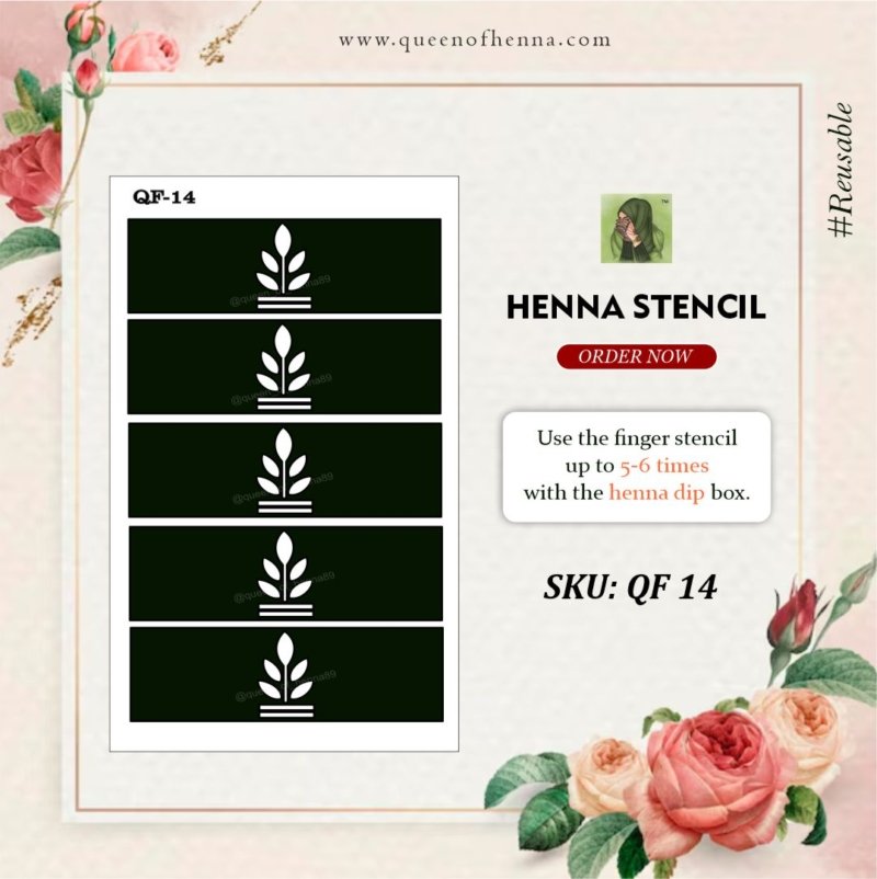 Reusable small Finger Henna Stencil (QF 14) img 1- queenofhenna.com