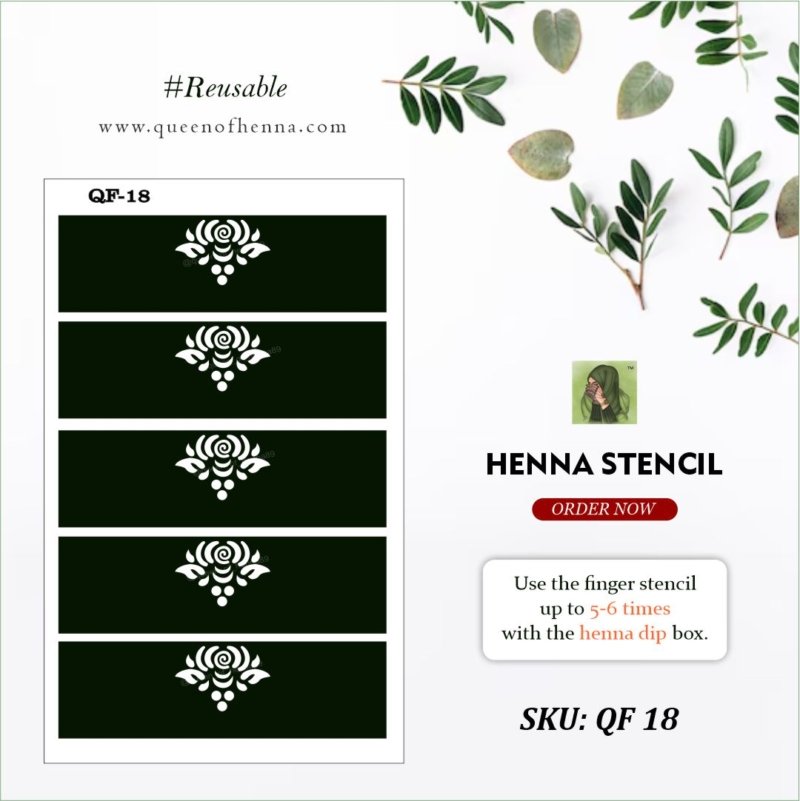 Reusable small Finger Henna Stencil (QF 18) img 1- queenofhenna.com