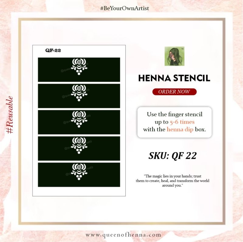 Reusable small Finger Henna Stencil (QF 22) img 1- queenofhenna.com