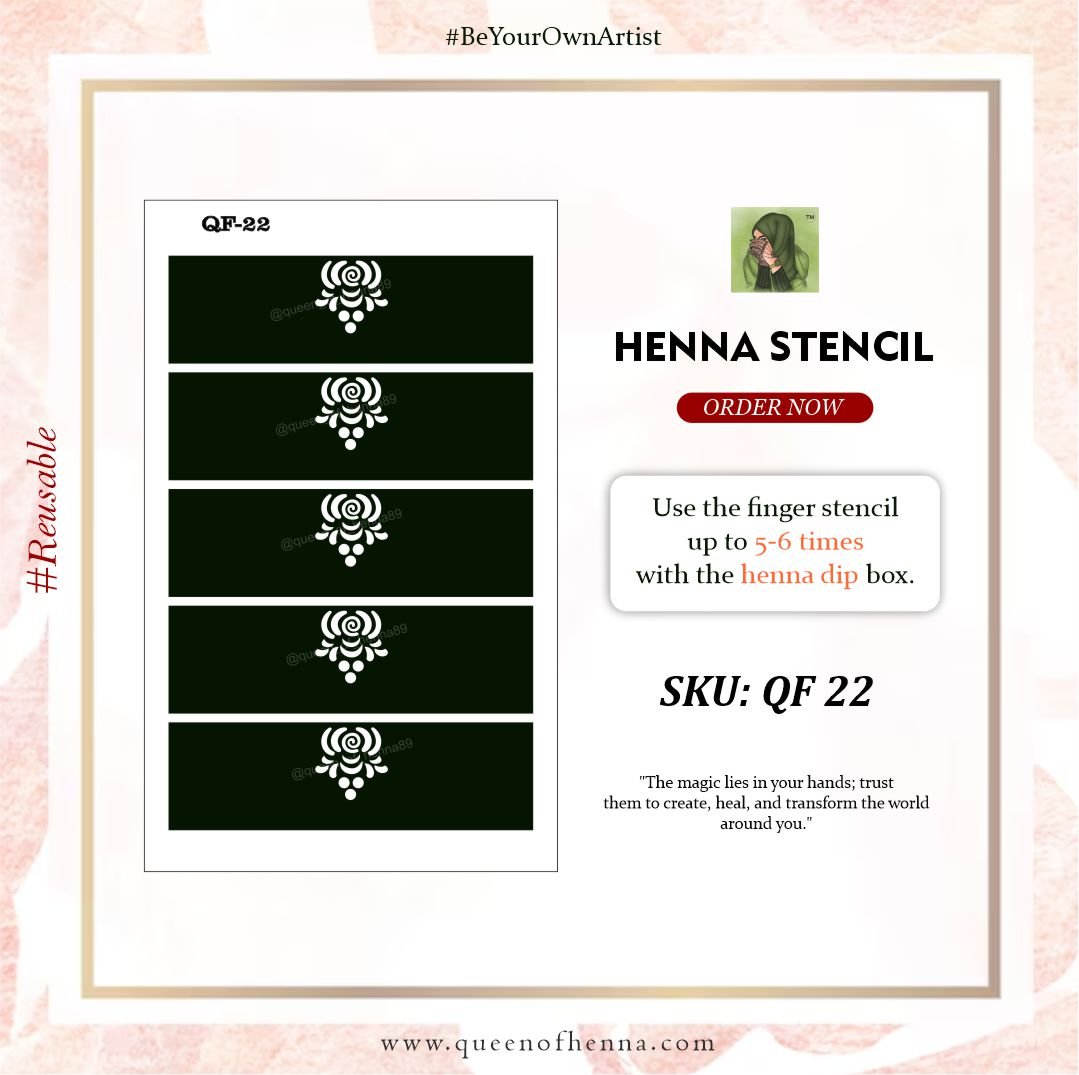 Reusable Small Finger Henna Stencil (QF22) | Mehndi Sticker/Tattoo