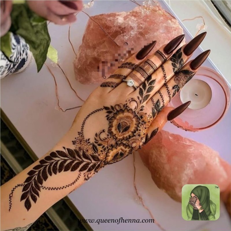 Reusable Medium Hand Henna Stencil (QH82) Results img2- queenof henna