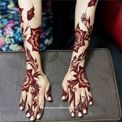 Large Hand Henna Stencil (QH05)- result- queen of henna