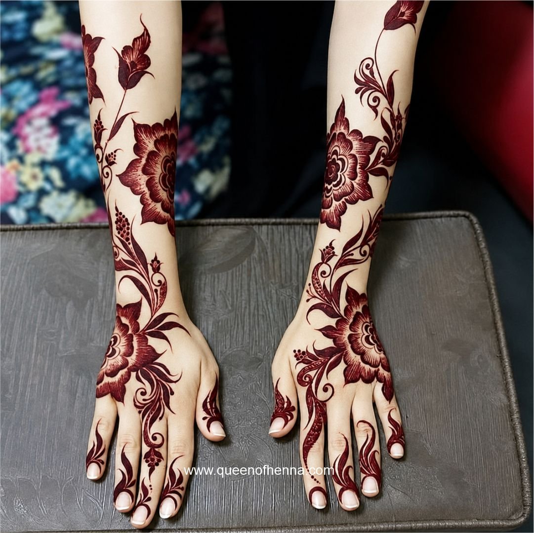 Large Hand Henna Stencil (QH05)- result- queen of henna