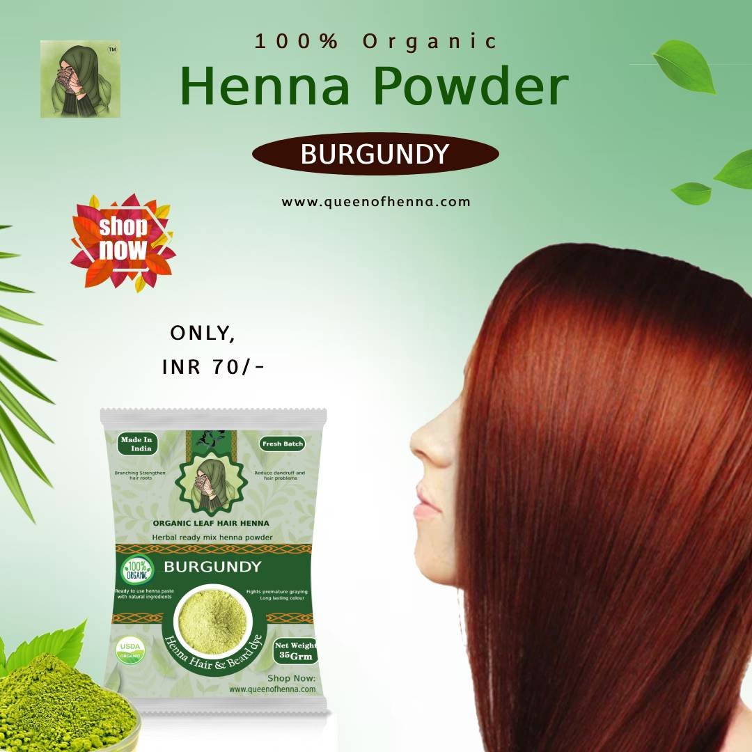 Natural Burgundy henna powder img2- queenofhenna.com