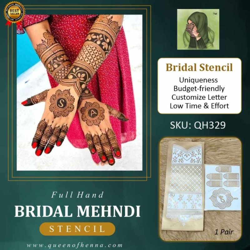 Full Hand Bridal Henna Stencil 1 Pair (QH329) img 1- queenofhenna