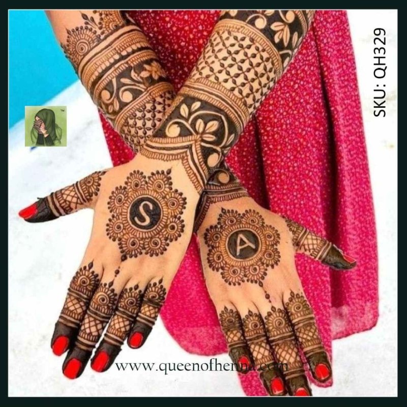 Full Hand Bridal Henna Stencil 1 Pair (QH329) img 2- queenofhenna