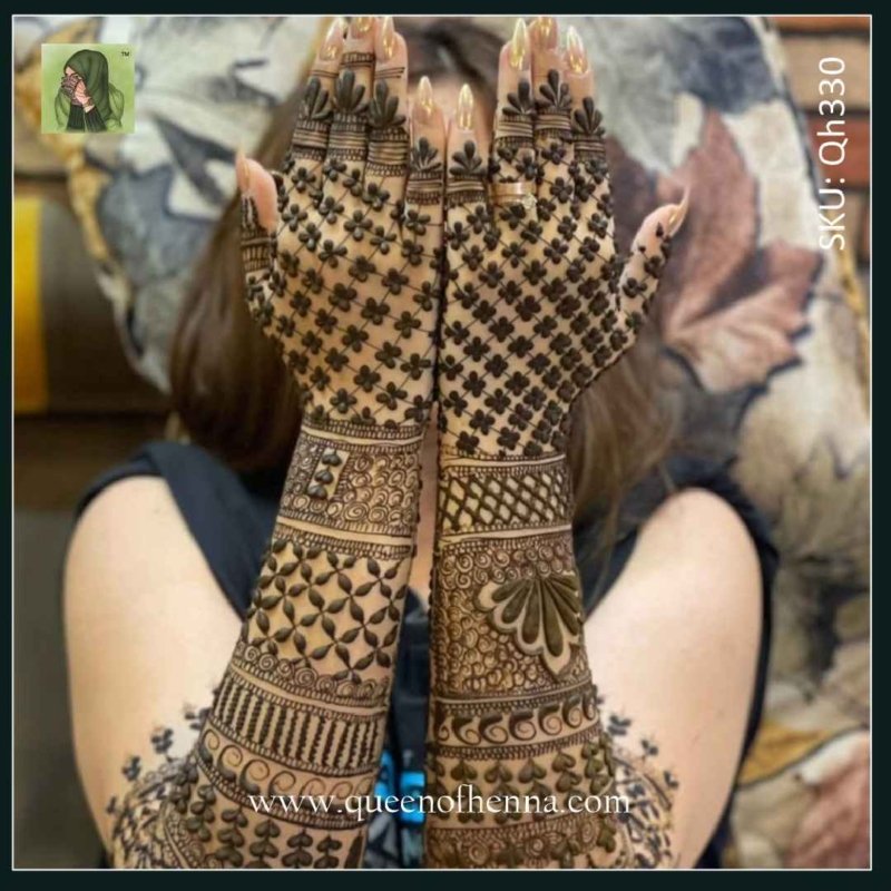 Full Hand Bridal Henna Stencil 1 Pair (QH330) img 2- queenofhenna