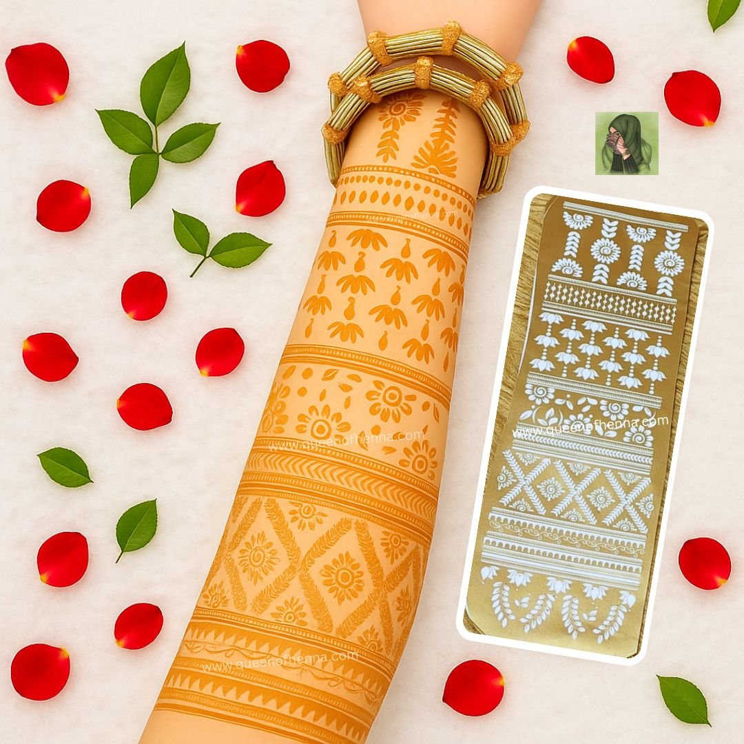 Full Hand Bridal Henna Stencil (QH331) | Bridal Mehndi Sticker/Tattoo- 1 Pair