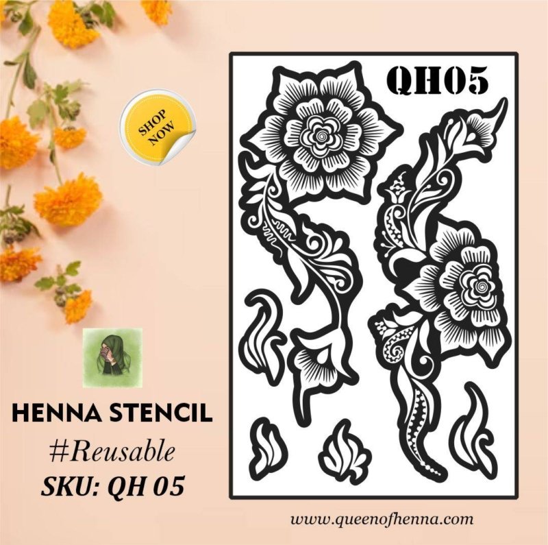 Reusable Large Hand Henna Stencil (QH05) img1- queenofhenna