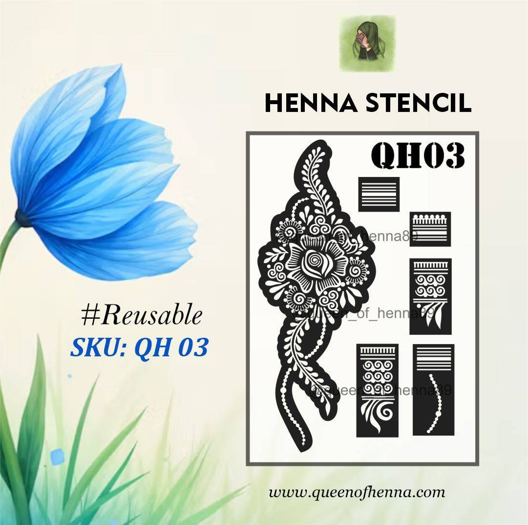 Reusable Mandala Hand Henna Stencil (QH03) | Small Mehndi Sticker/Tattoo