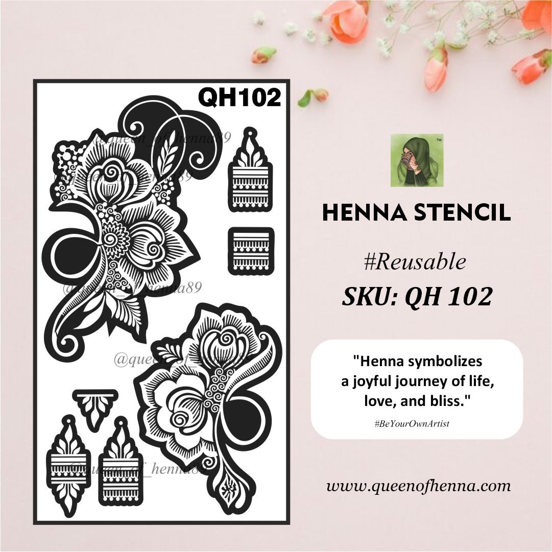 Reusable Medium Hand Henna Stencil (QH102) | Mehndi Sticker/Tattoo