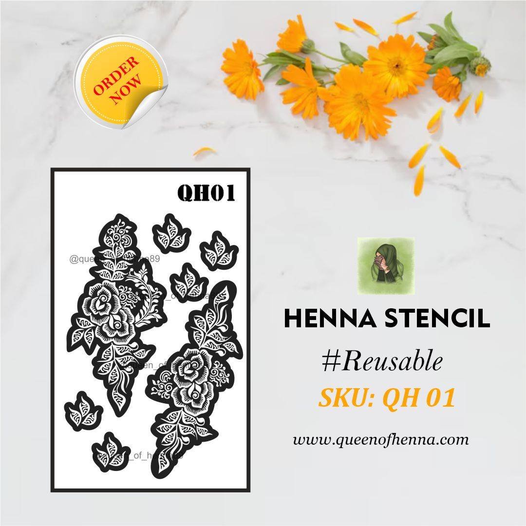 Reusable Medium Hand Henna Stencil (QH01) | Mehndi Sticker/Tattoo