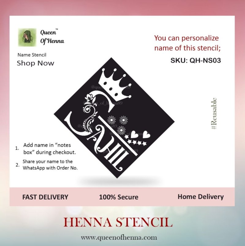 Mehandi Name Stencil (QH-NS03) img1- queenofhenna