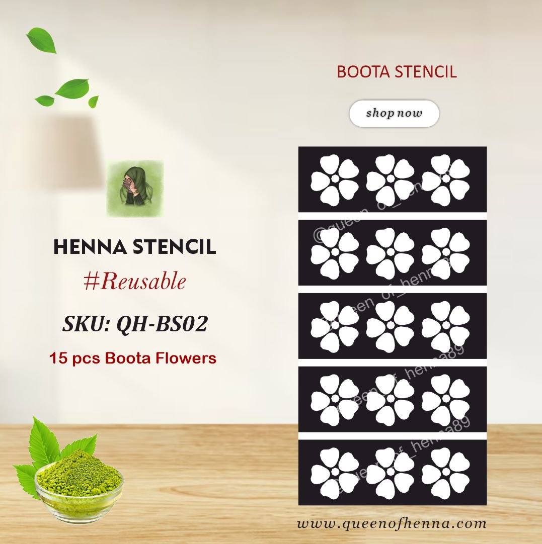 Reusable Boota Henna Stencil (QH-BS02) | 15 pcs Flower Boota | Mehandi Sticker/Tattoo