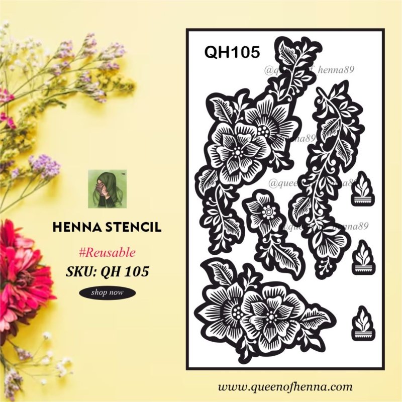 Reusable Large Hand Henna Stencil (QH105) img1- queenofhenna