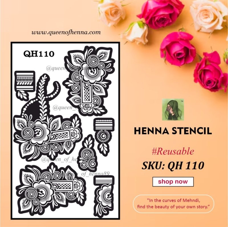 Reusable Large Hand Henna Stencil (QH110) img1- queenofhenna