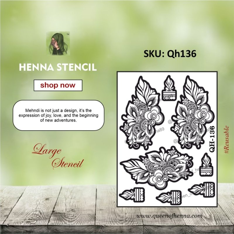 Reusable Large Hand Henna Stencil (QH136) img- queenofhenna