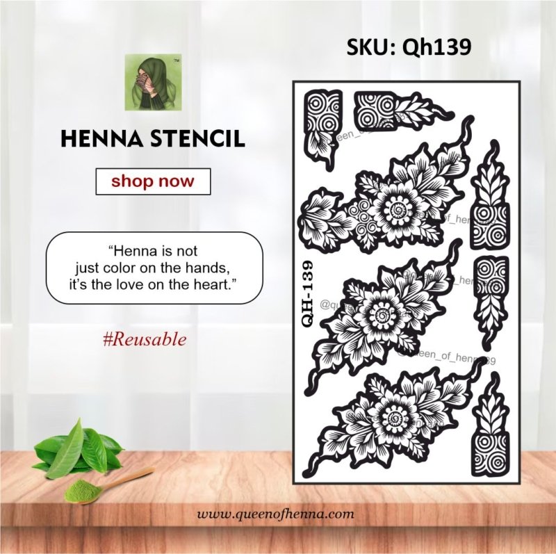 Reusable Large Hand Henna Stencil (QH139) img- queenofhenna