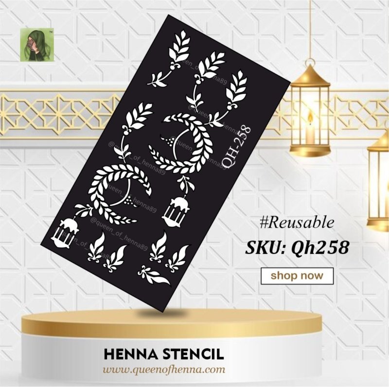 Reusable Large Hand Henna Stencil (QH258)- Ramadan Special- img1- queenofhenna