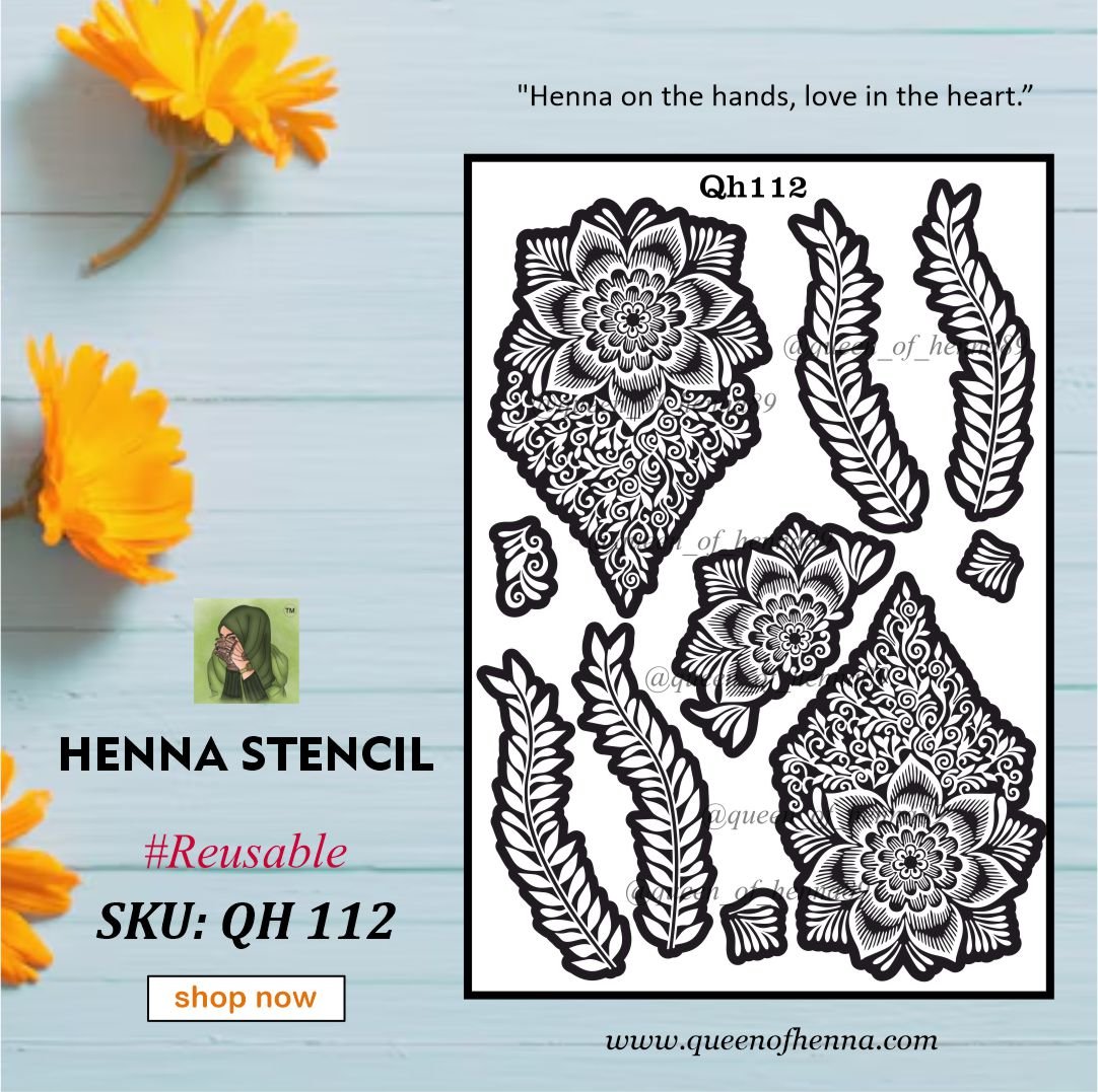 Reusable Large Leg Henna Stencil (QH112) | Mehandi Sticker/Tattoo