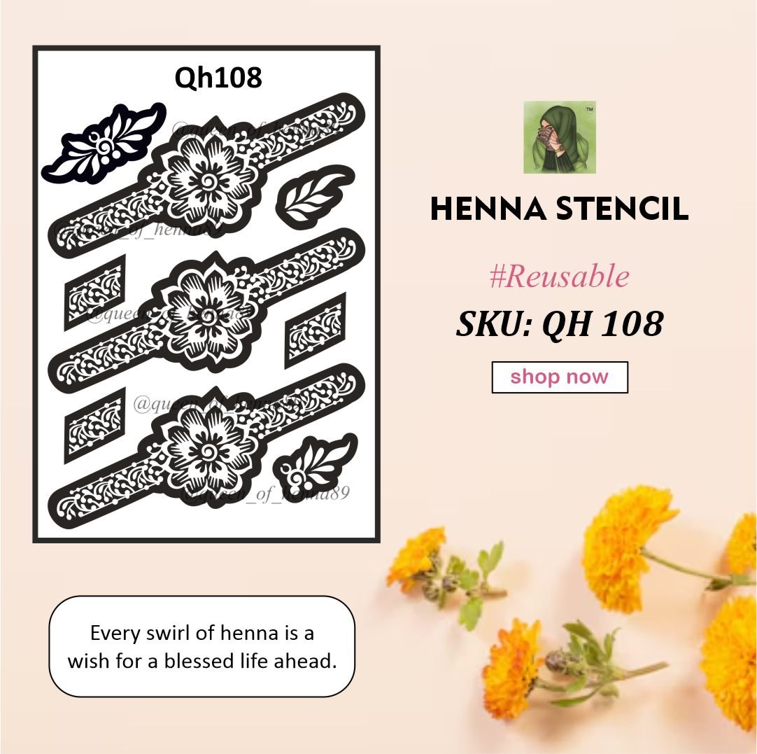 Reusable Medium Hand Henna Stencil (QH108) | Mehndi Stencil/Tattoo