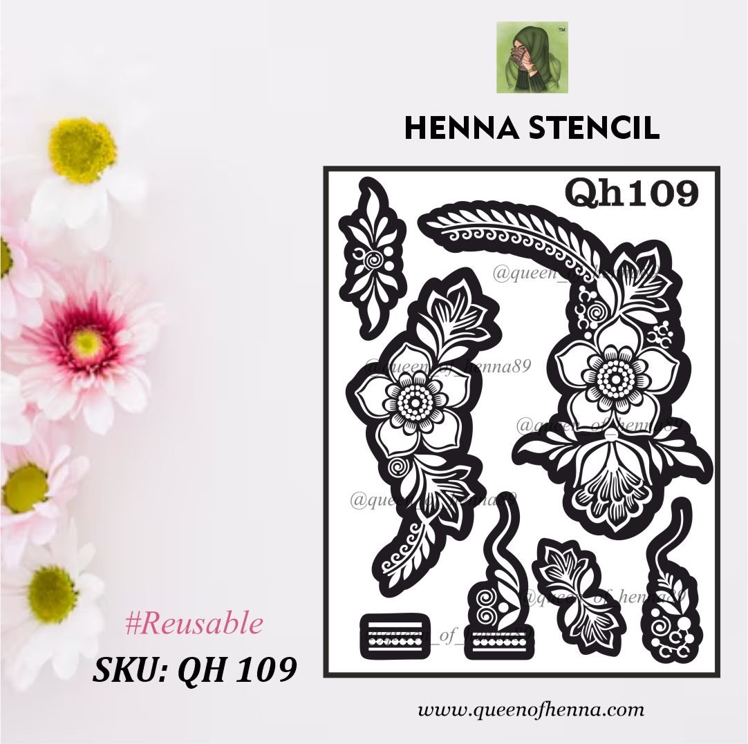 Reusable Medium Hand Henna Stencil (QH109) | Mehndi Sticker/Tattoo