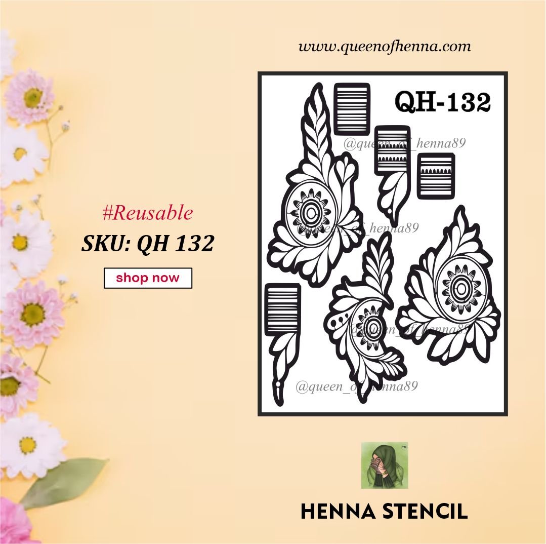 Reusable Medium Hand Henna Stencil (QH132) | Mehndi Sticker/Tattoo