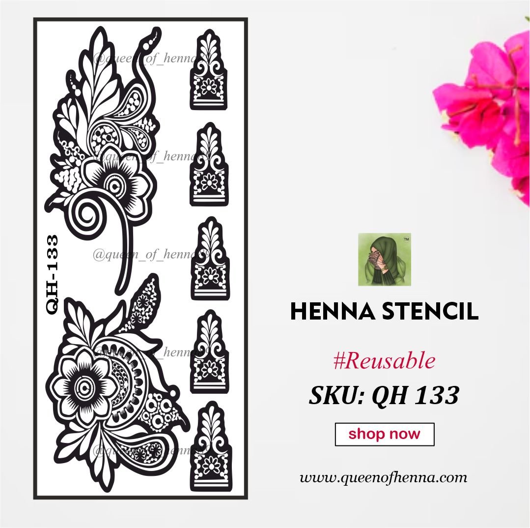 Reusable Medium Hand Henna Stencil (QH133) | Mehndi Sticker/Tattoo