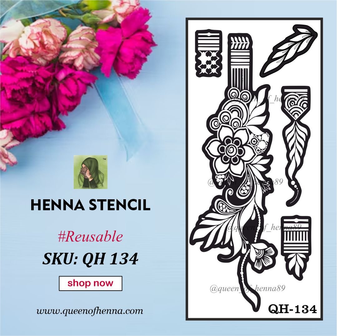 Reusable Medium Hand Henna Stencil (QH134) | Mehndi Sticker/Tattoo