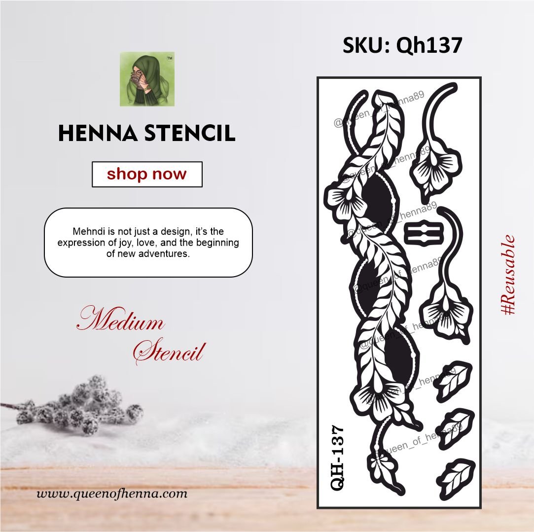 Reusable Medium Hand Henna Stencil (QH137) | Mehndi Sticker/Tattoo