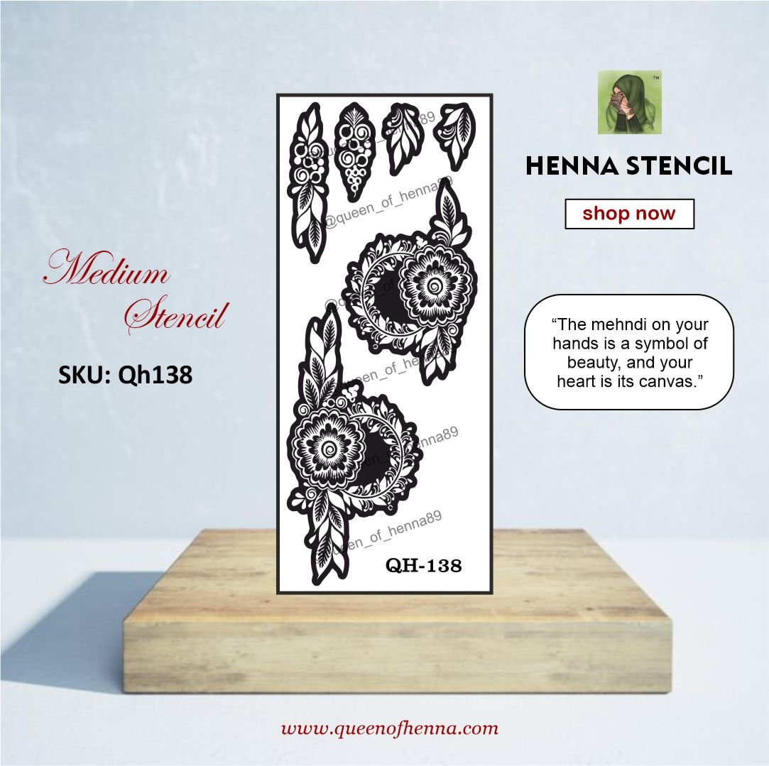 Reusable Medium Hand Henna Stencil (QH138) | Mehndi Sticker/Tattoo