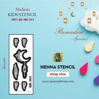 Reusable Medium Kids Hand Henna Stencil (QH-MK-363)-Ramadan Mehandi Sticker- img1- queenofhenna