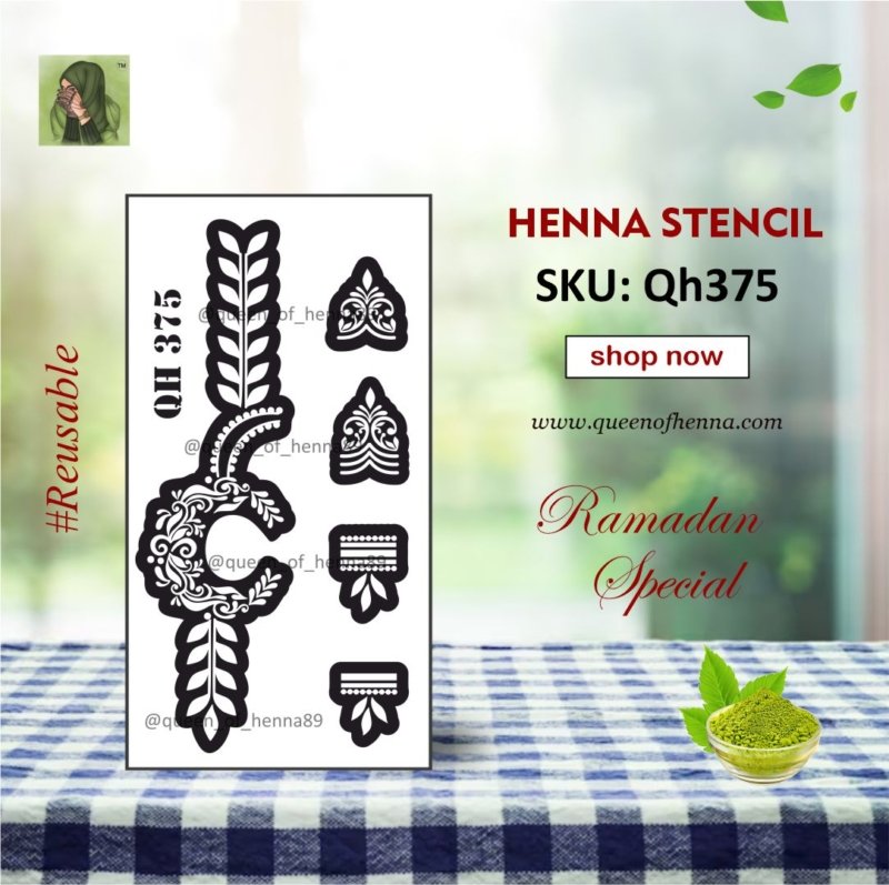 Reusable Ramadan Medium Hand Henna Stencil (QH375) img1- queenofhenna