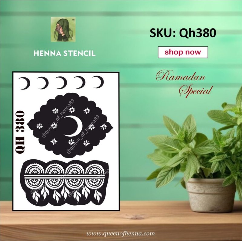 Reusable Ramadan Medium Hand Henna Stencil (QH380) img1- queenofhenna