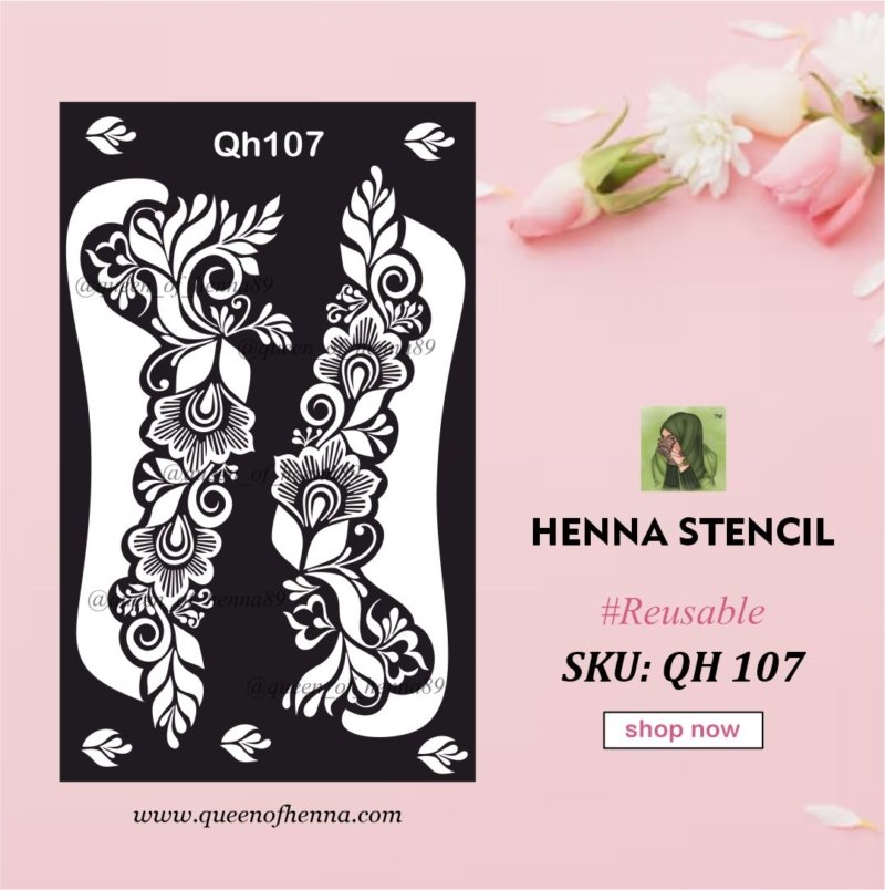 Reusable Small Leg Henna Stencil (QH107) img1- queenofhenna