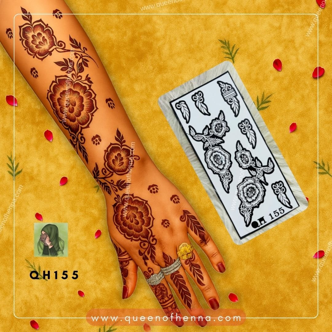 Reusable Medium Hand Henna Stencil (QH155) | Mehndi Sticker/Tattoo