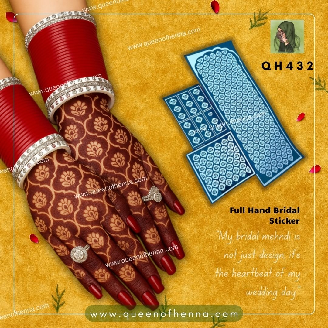 Full Hand Bridal Mehndi Stencil (QH432) | Wedding Henna Sticker – 1 Pair