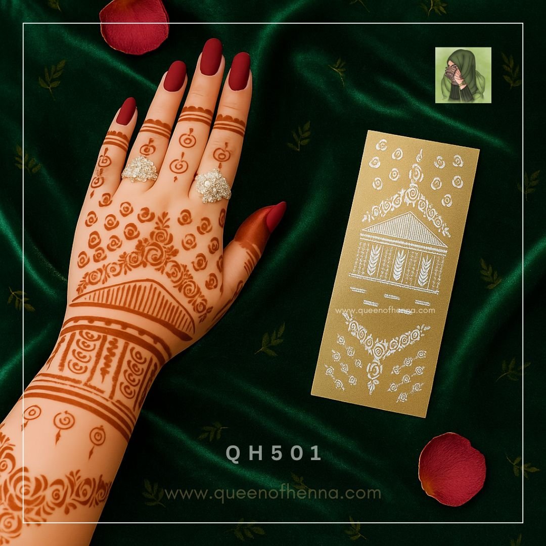Large Bridal Hand Henna Stencil (QH501) | Full Hand Mehndi Sticker | Unique Wedding & Festival Design