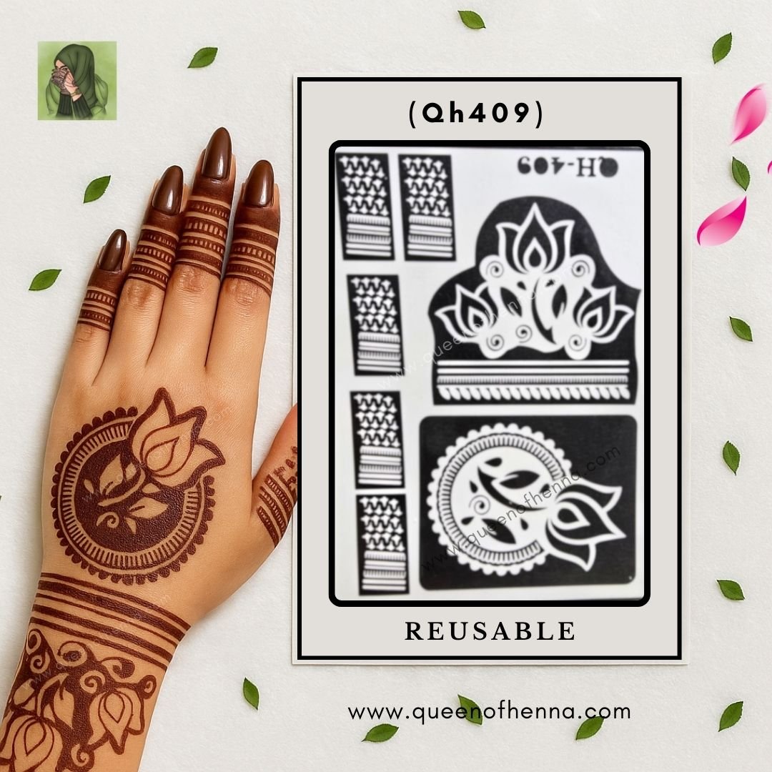 Medium Hand Mehndi Stencil (QH409) | Reusable Henna Stencil for Easy & Quick Mehndi Designs