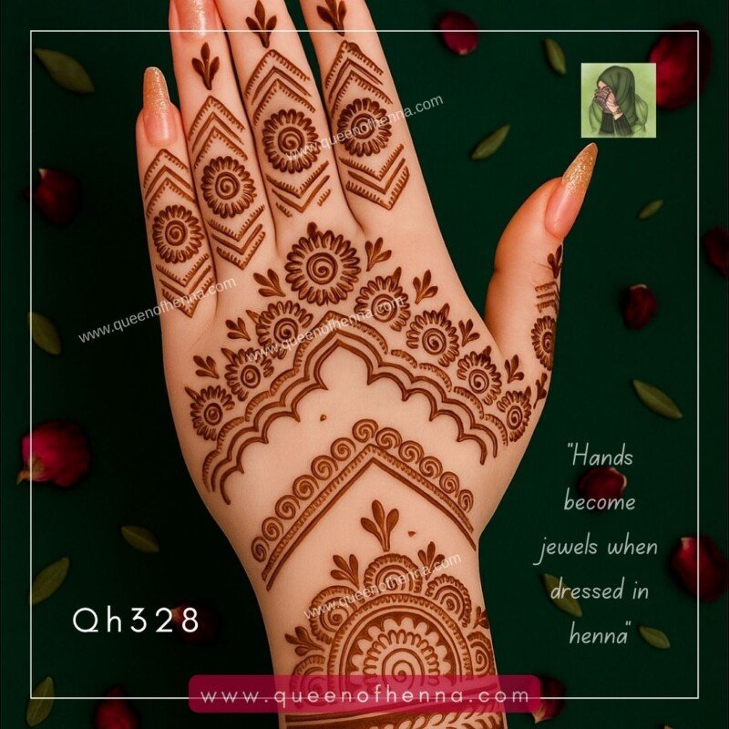 Medium Hand Mehndi Stencil (QH328) img 1- queenofhenna