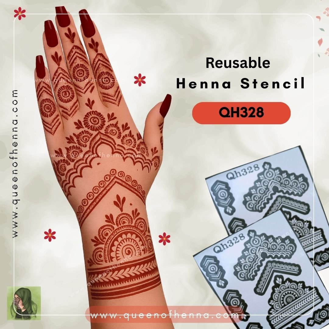 Medium Hand Henna Stencil (QH328) – Reusable Mehndi Tattoo for Easy Hand Designs