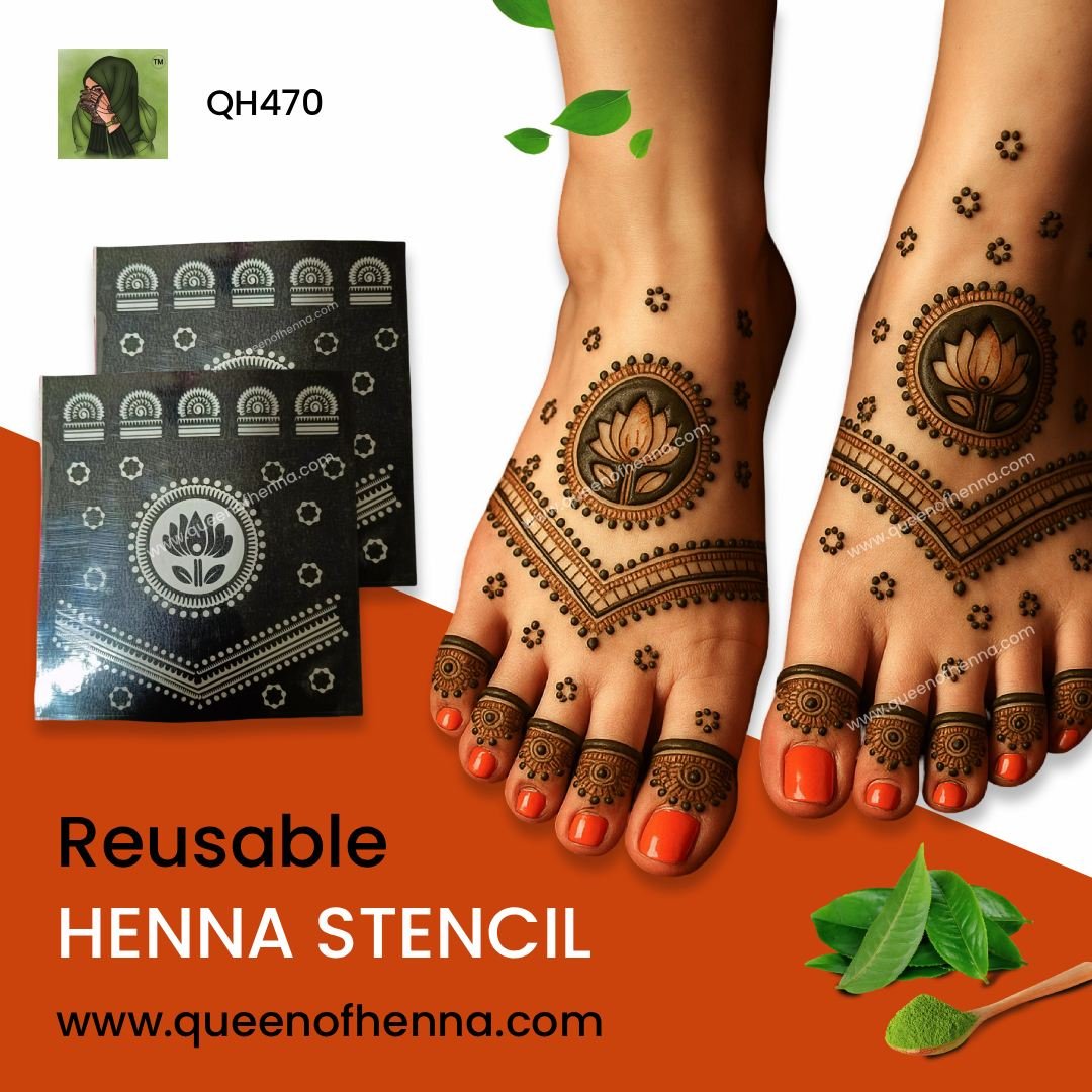 Reusable Small Leg Mehndi Stencil (QH470) – Easy Henna Sticker Tattoo Design for Legs