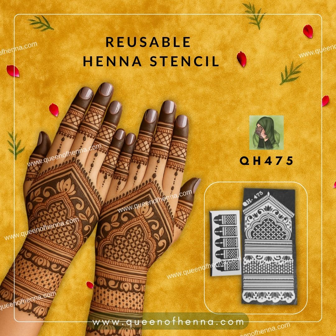 Large Hand Mehndi Stencil (QH475) | Bridal Henna Stencil for Wedding & Festival Designs