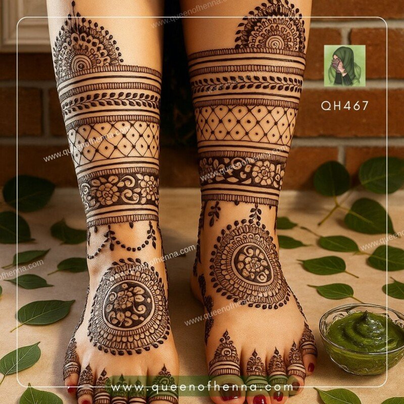 Large Leg Mehandi Stencil (QH467) img 2- queenofhenna