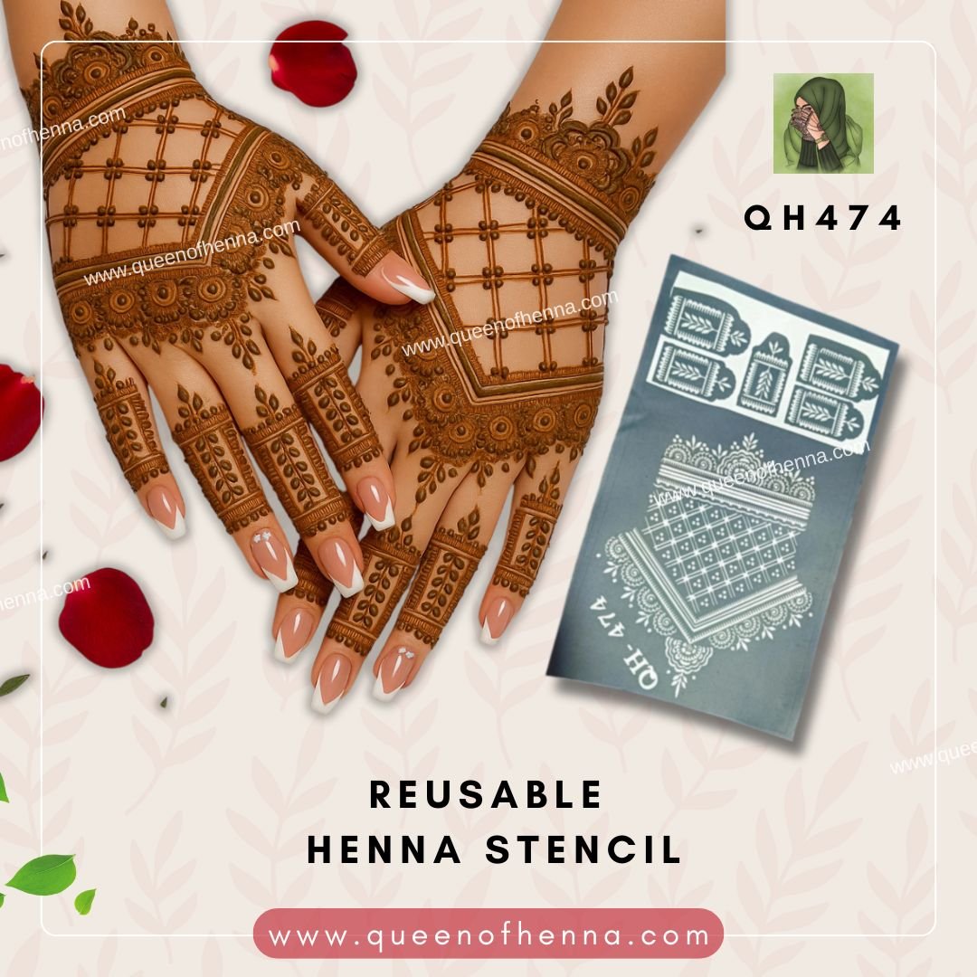 Medium Hand Henna Stencil (QH474) | Reusable Mehndi Stencil for Wedding & Festivals