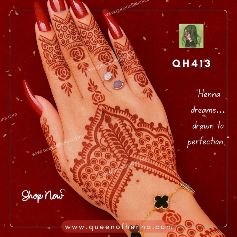 Medium Hand Mehandi Stencil (QH413) img 2- queenofhenna