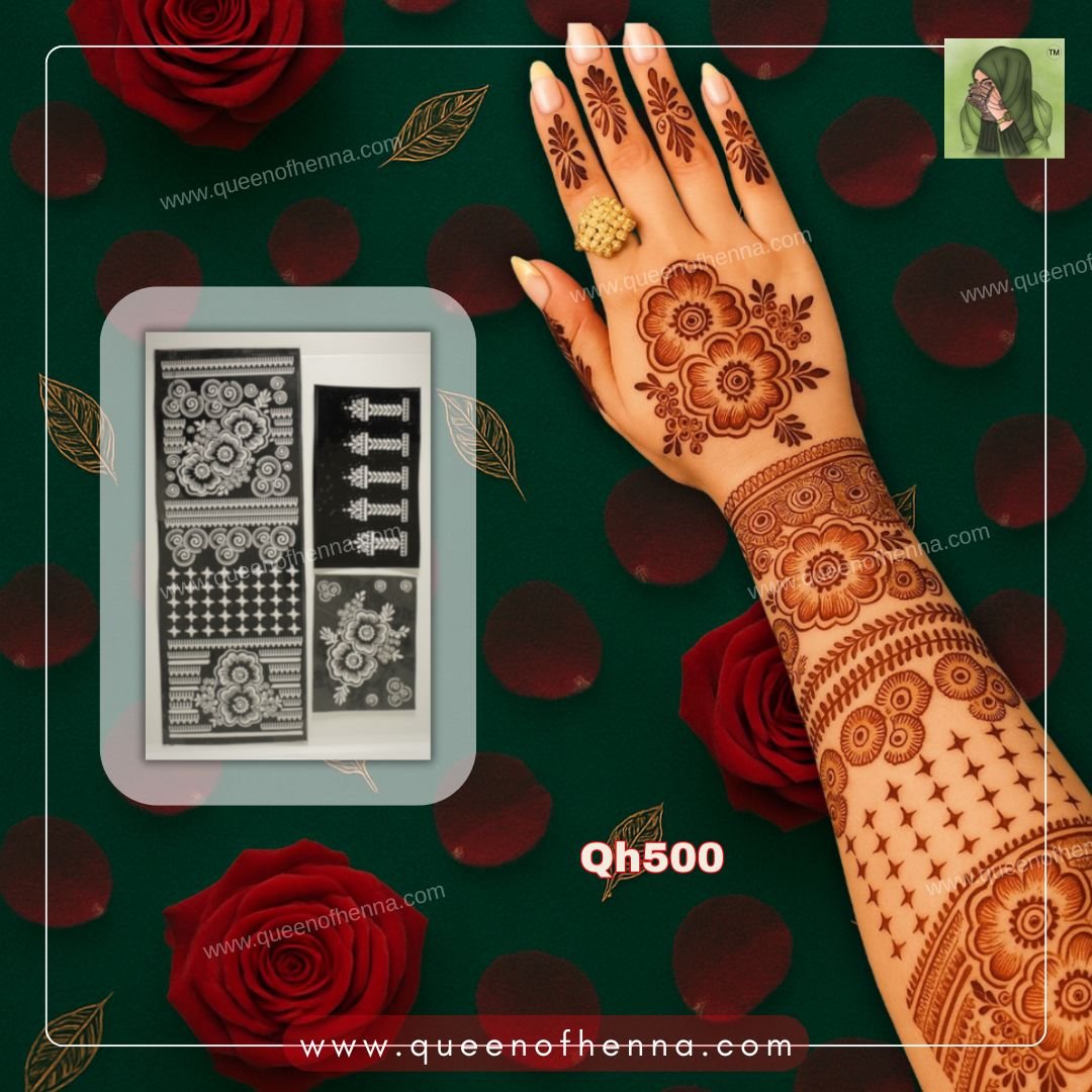 Full Hand Bridal Mehndi Stencil (QH500) | Wedding Henna Sticker – 1 Pair