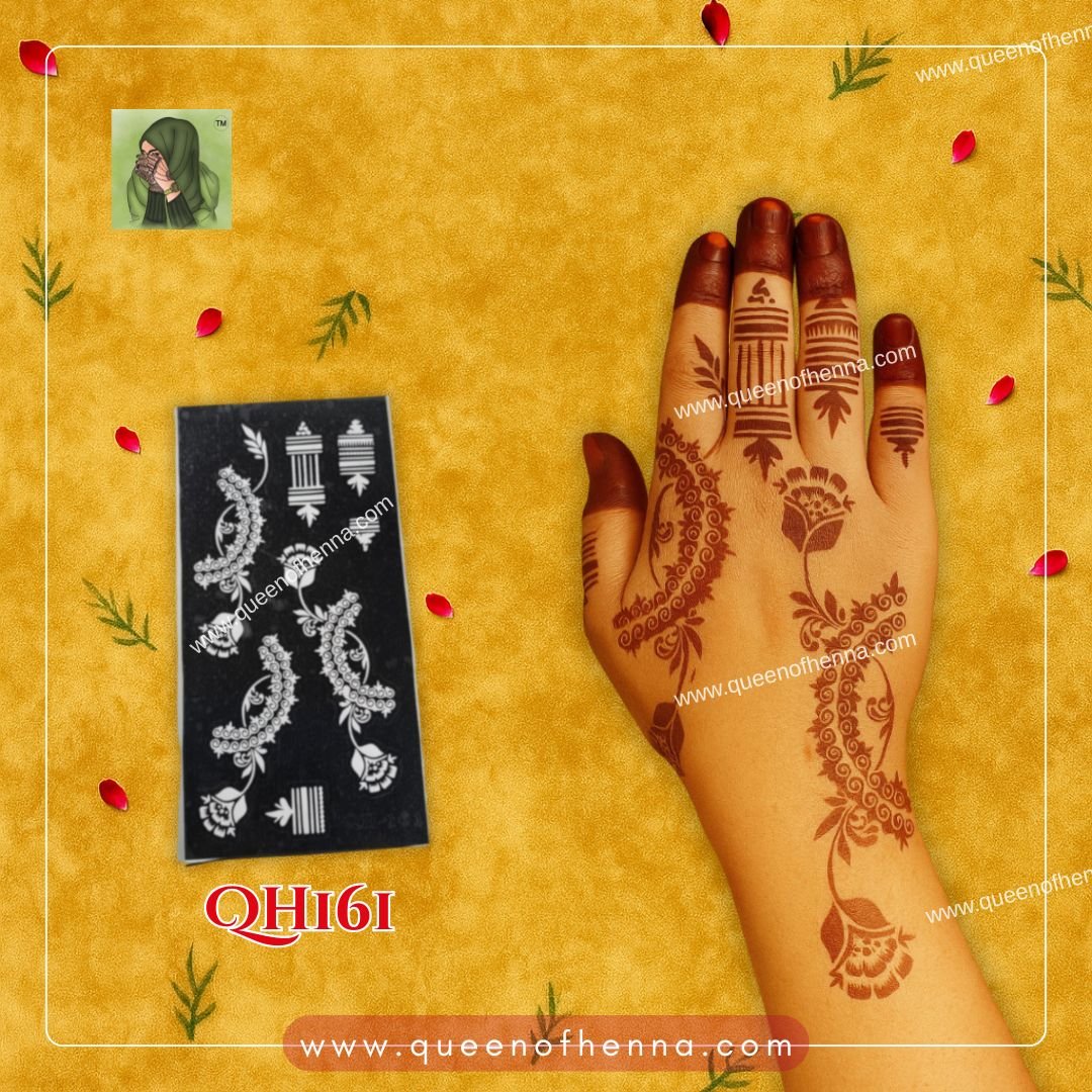 Medium Hand Mehandi Stencil (QH161) – Effortless Wedding & Festival Henna Art- 1 Pair