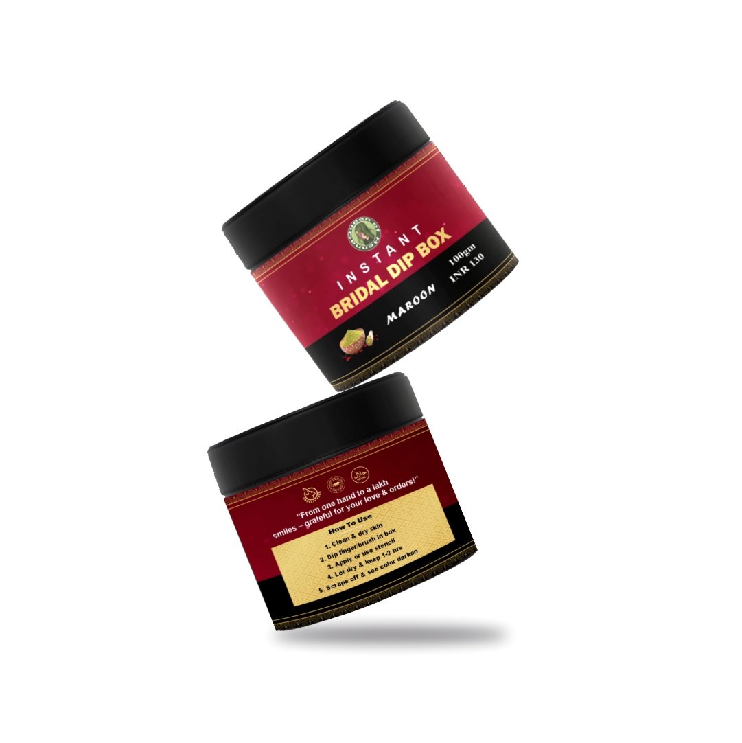 Instant Bridal Maroon Henna Dip Box (100 gm) – Chemical Free, Homemade, Skin Friendly Mehendi for Bridal & Festive Use