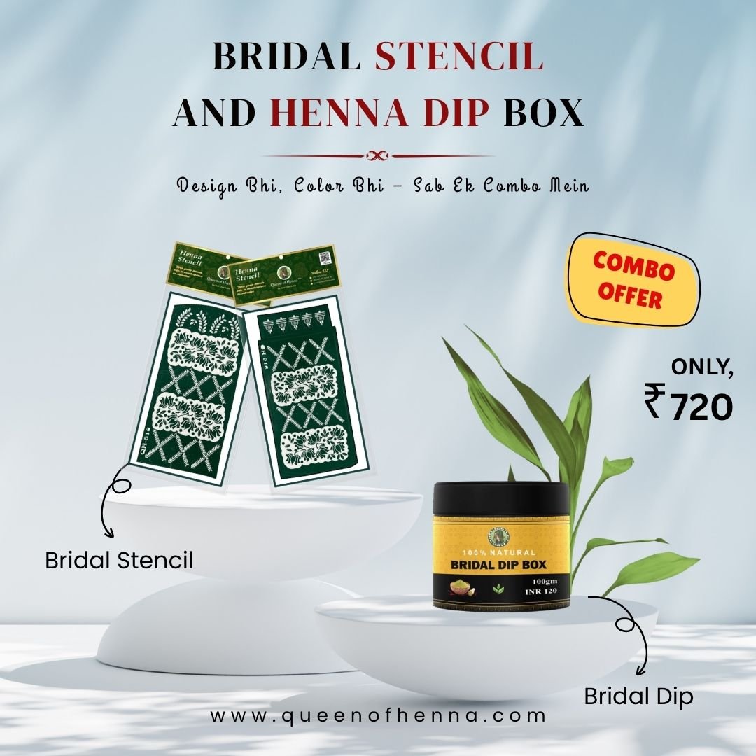 Bridal Henna Stencil (QH516) with Dip Box (100 gm) - combo product - img2- queen of henna